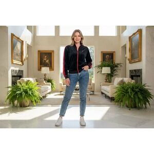 Women's Vintage Papagallo Black Velour Track Jacket XL‎ Full Zip 80's style NOS